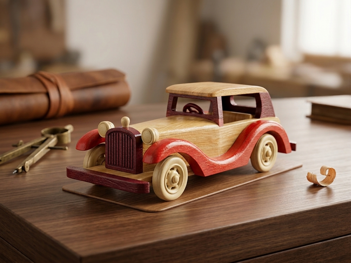 Handcrafted Wooden Vintage Car Showpiece