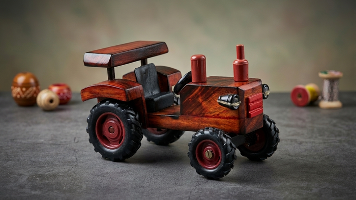 Handcrafted Wooden Vintage Tractor Showpiece