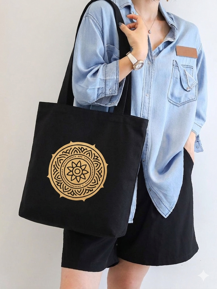 Minimal Mandala Black Tote Bag