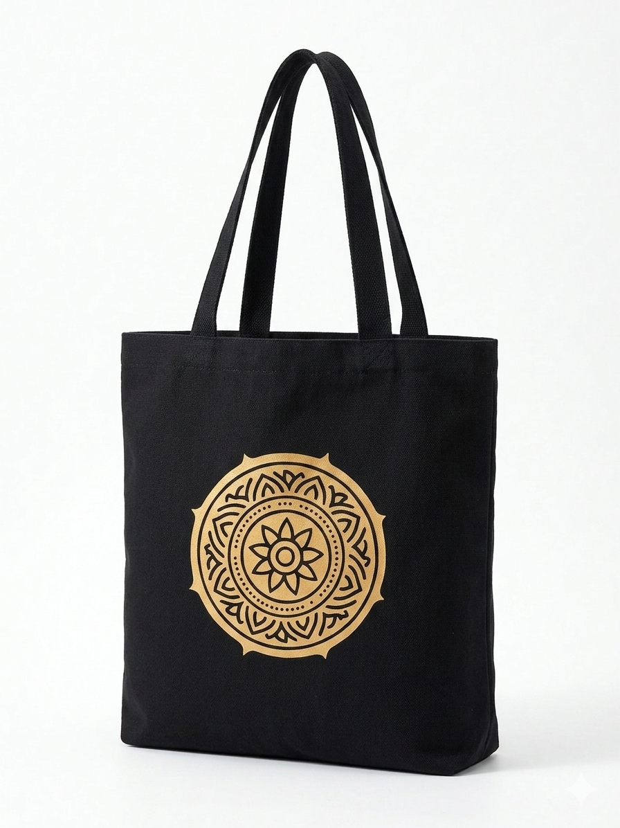 Minimal Mandala Black Tote Bag