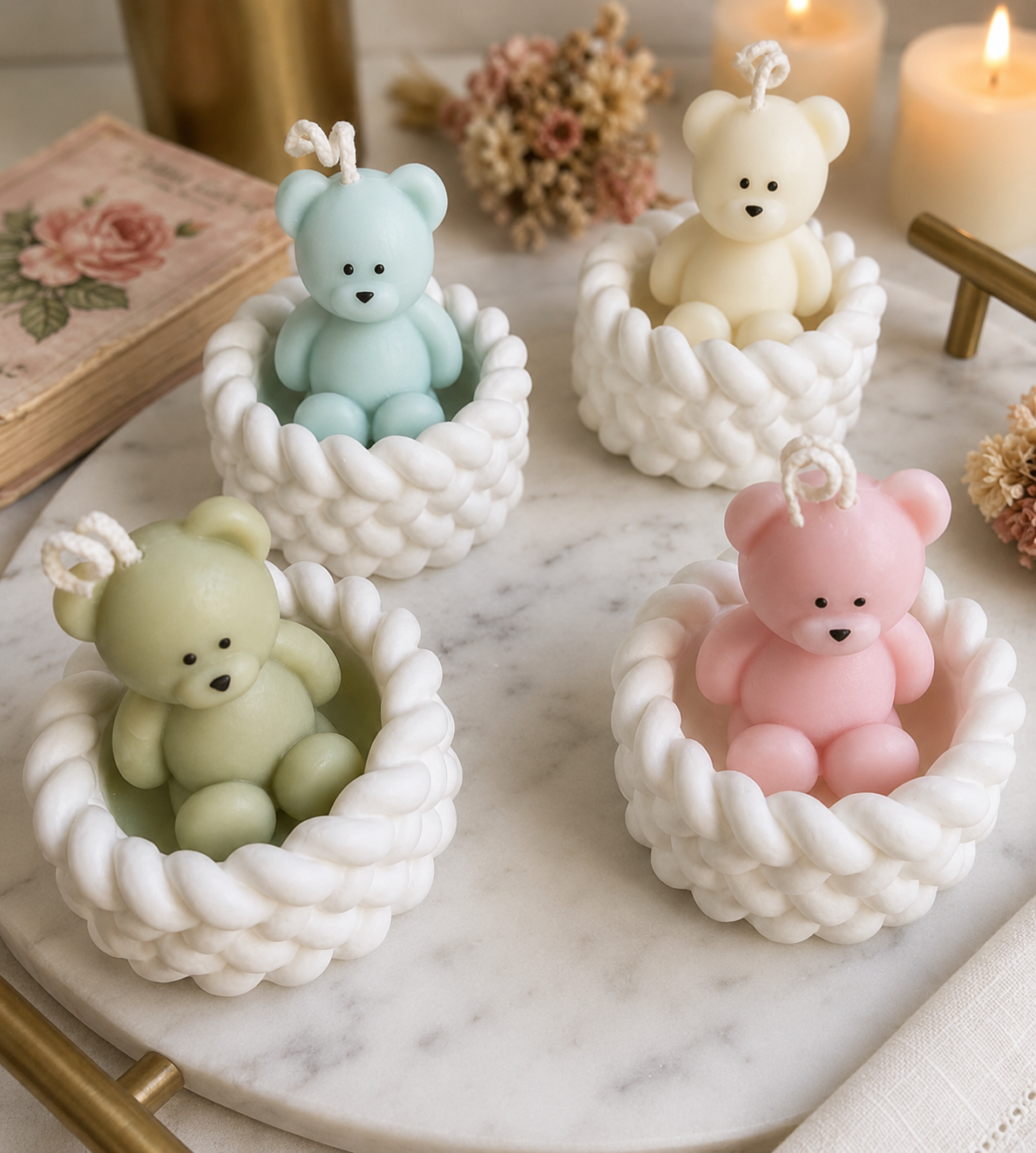 Cuddle Bear Basket Candle