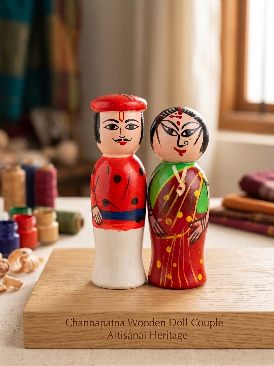 Handcrafted Channapatna Wooden Traditional Couple Dolls