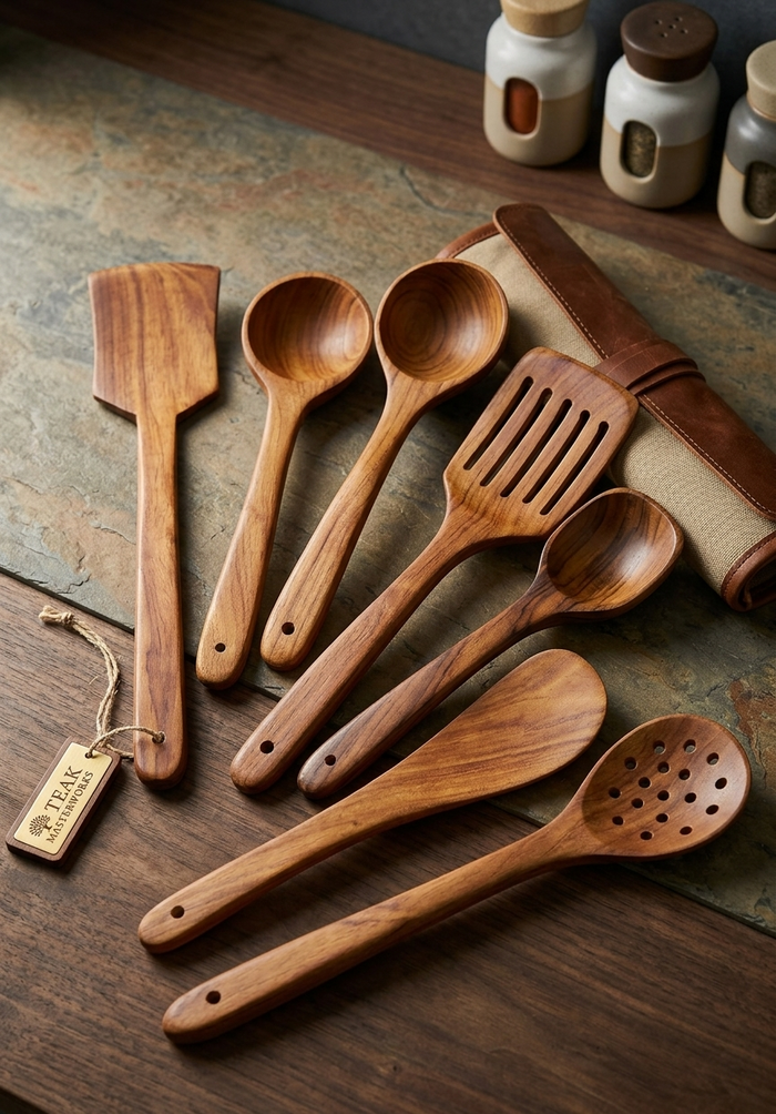 Handcrafted Wooden Kitchen Utensil Set – 7 Pieces
