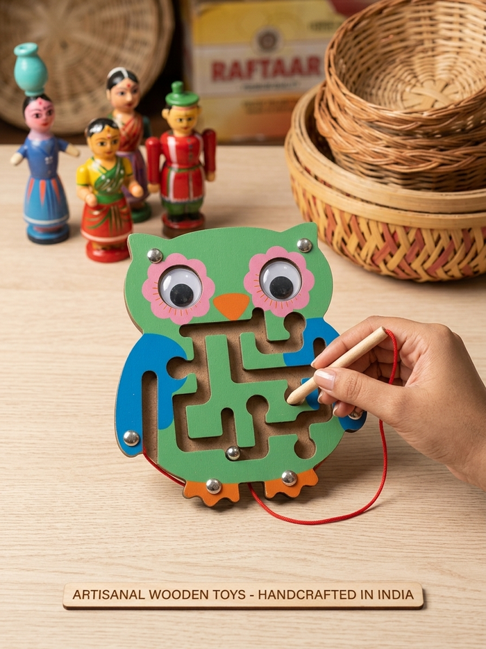 Handcrafted Wooden Owl Magnetic Maze Learning Toy