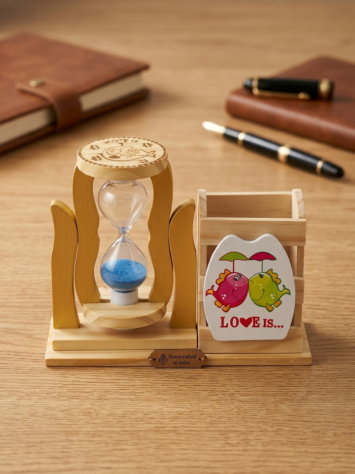 Handcrafted Wooden Hourglass & Desk Organizer