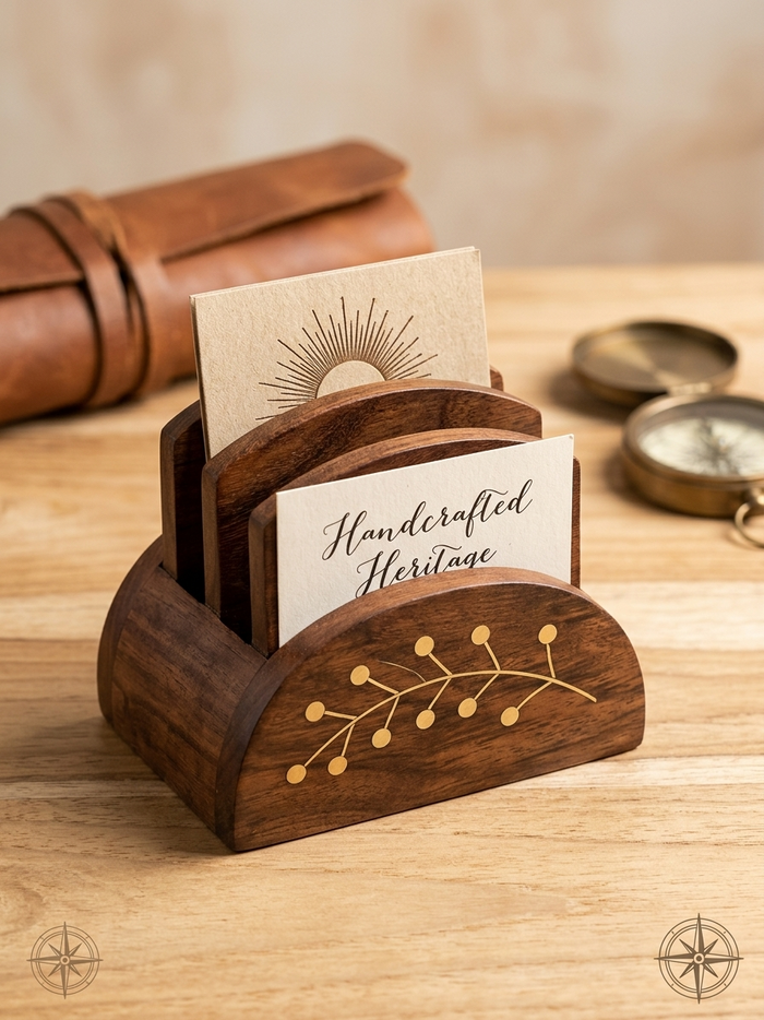 Handcrafted Wooden Multi-Slot Card & Letter Holder