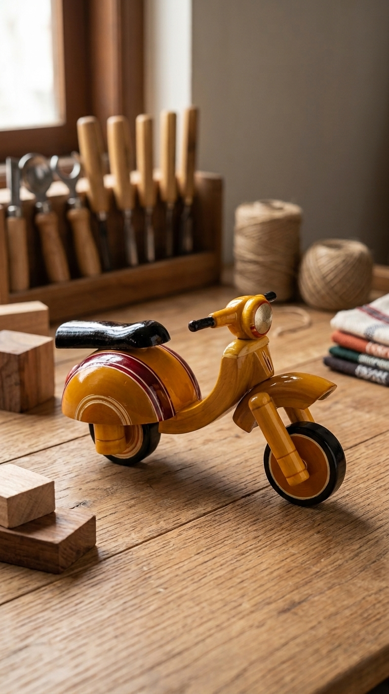 Handcrafted Wooden Vintage Scooter Showpiece