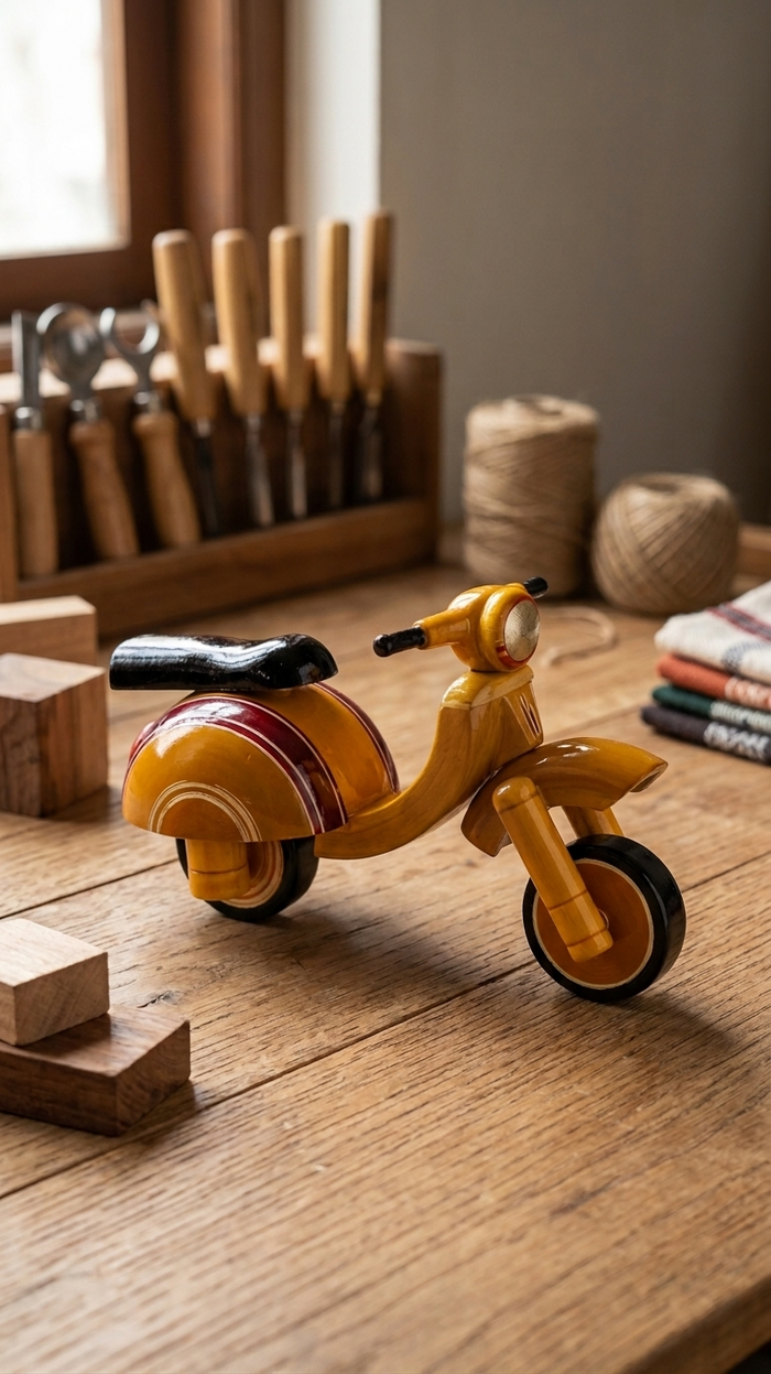 Handcrafted Wooden Vintage Scooter Showpiece
