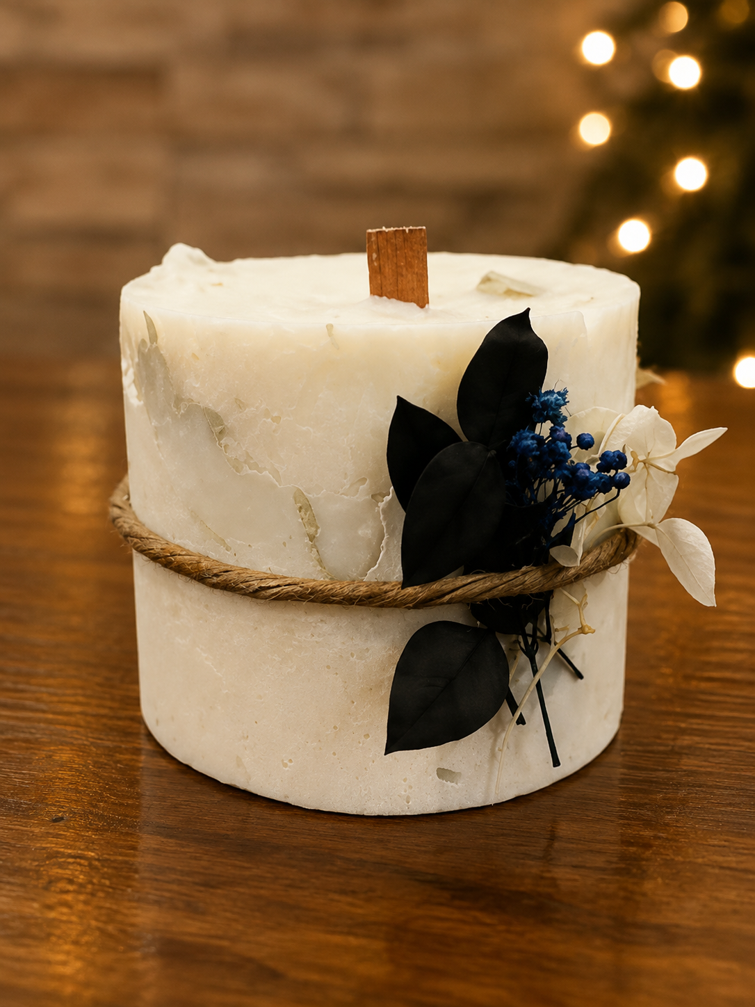 Midnight Bloom Rustic Pillar Candle