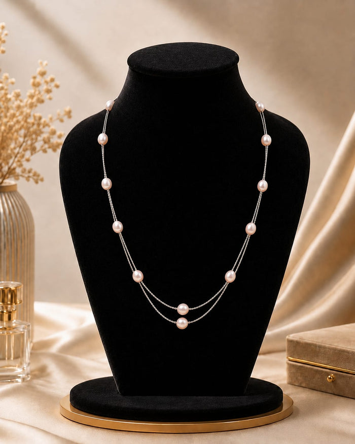 Elegant Double Layer Real Pink Pearl Necklace