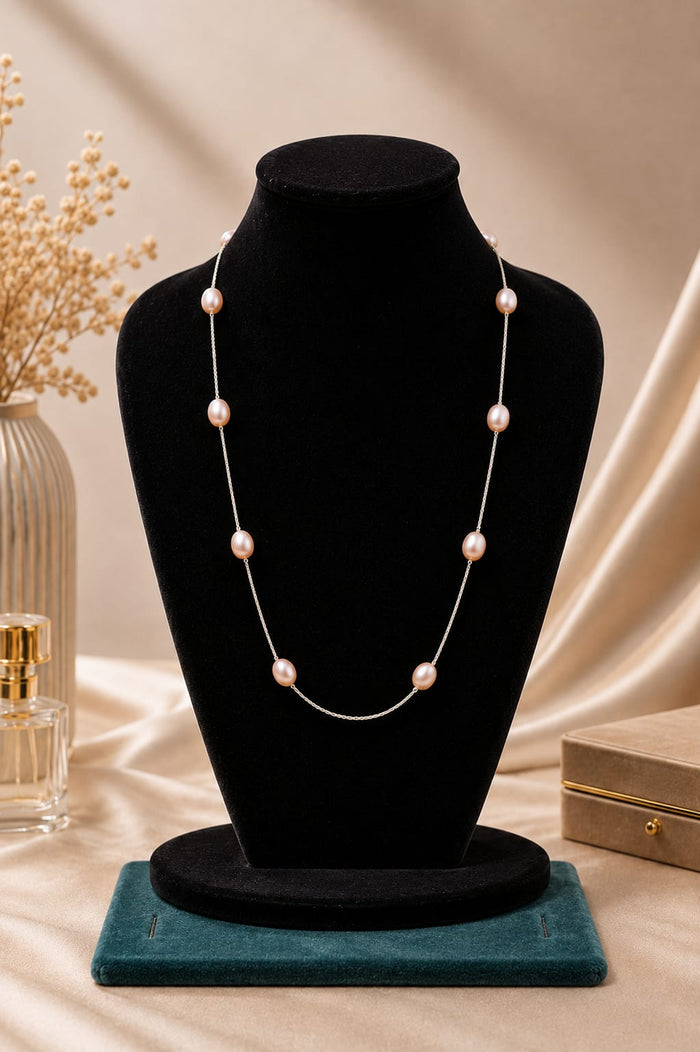 Minimal Real Pearl Station Chain Necklace